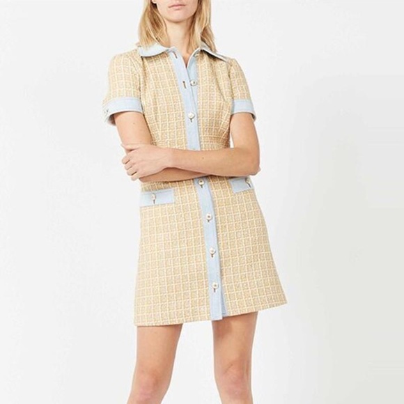 NWT Sandro Denim Tweed Yellow Dress - 38 - Picture 6 of 10